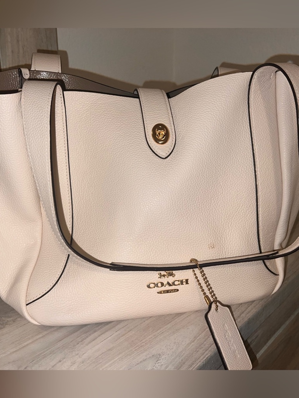 Coach Hadley Turnlock Pebbled Leather Tote Bag in Cream/Chalk| Everyday Work Bag - Picture 2 of 15
